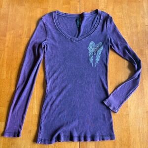 Y2K Purple Embroidered Fleur-De-lis w/Wings Long Sleeve
